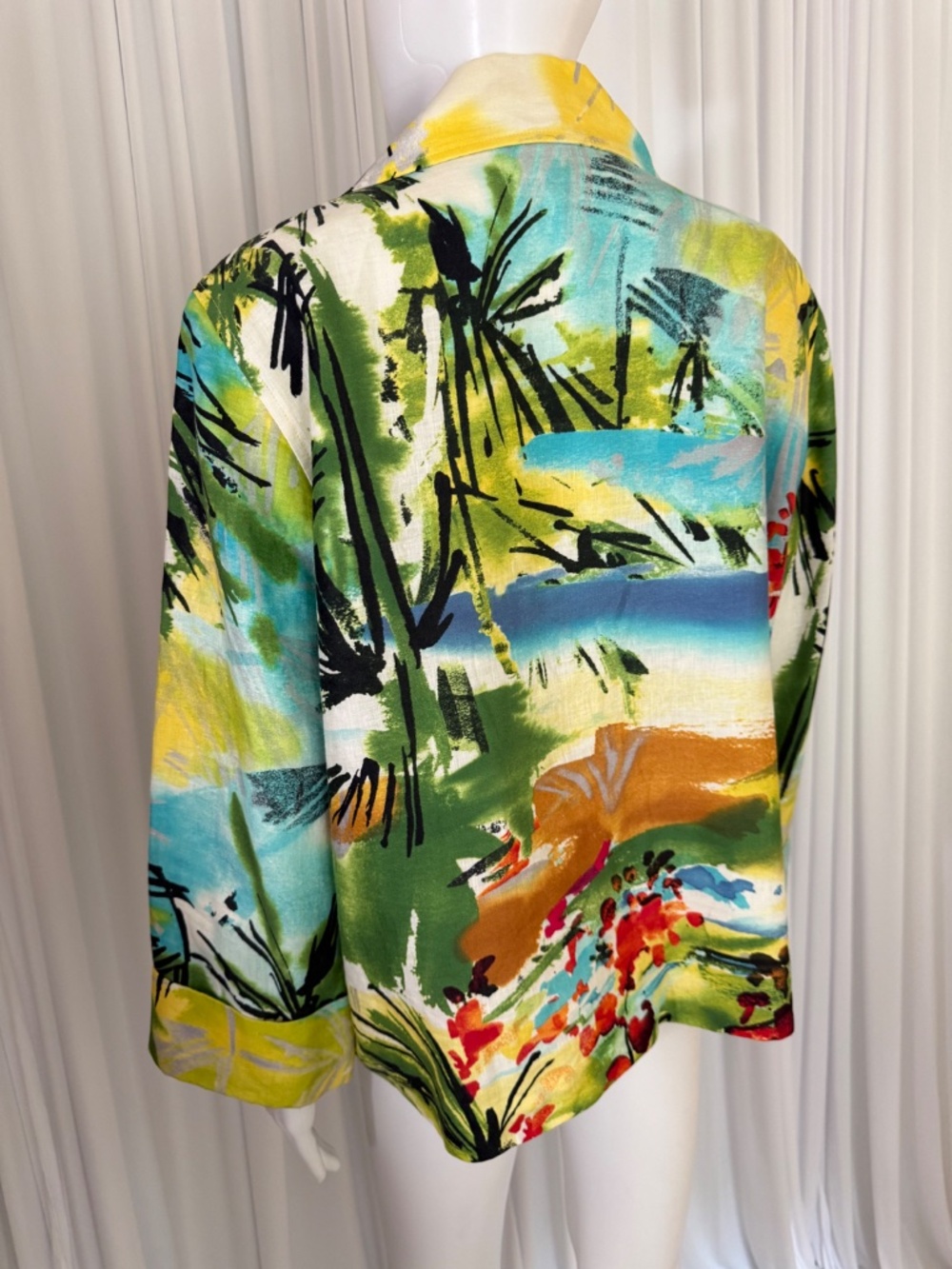 Caroline Rose Linen Jacket L Made USA Abstract Art Print Lined Designer Blazer - Picture 6 of 16